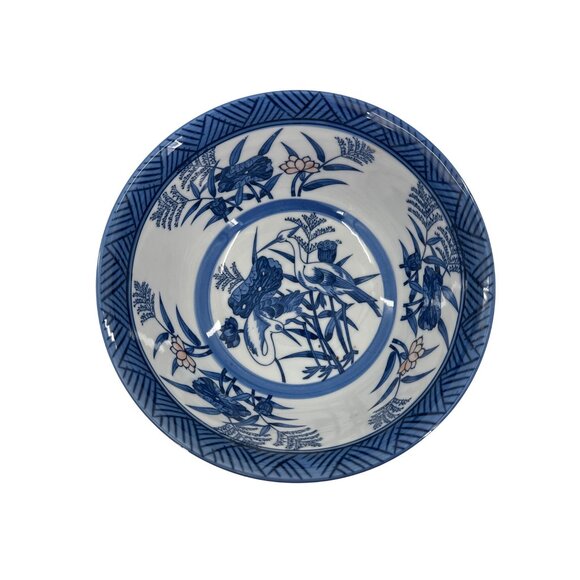 Blue & White Porcelain Bowl Floral & Crane - Picture 2 of 8